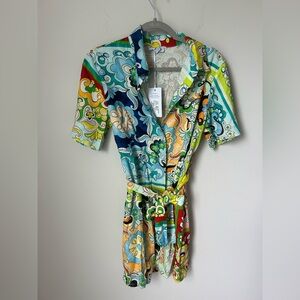 La Ragazze Retro Colorful Floral Print Romper